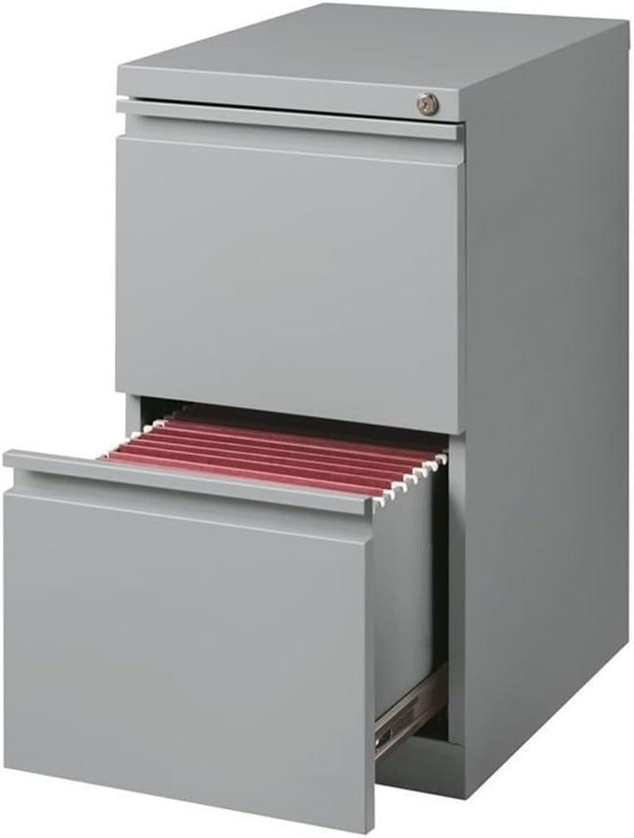 Pemberly Row 20" 2-Drawer Modern Metal Mobile Pedestal File Cabinet in Silver