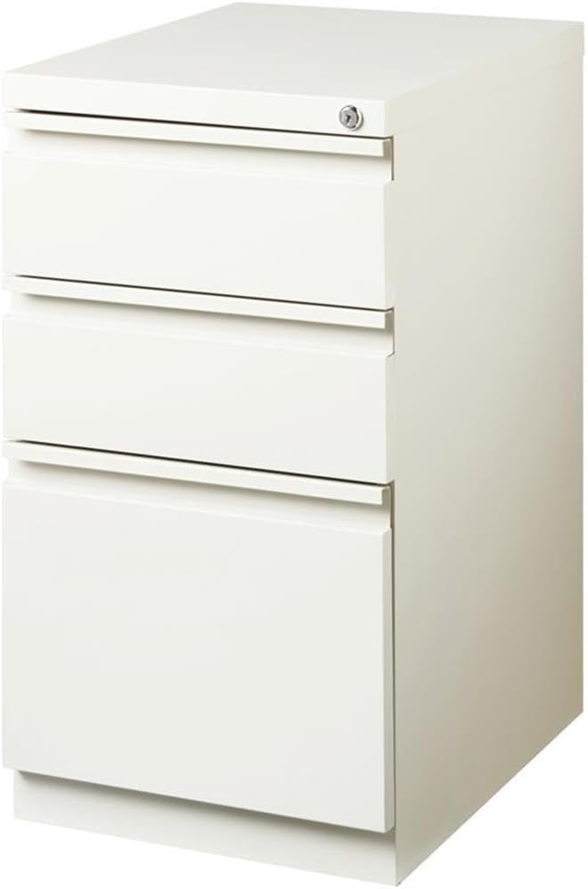 Scranton & Co 20" 3-Drawer Modern Metal Mobile Pedestal File Cabinet in White
