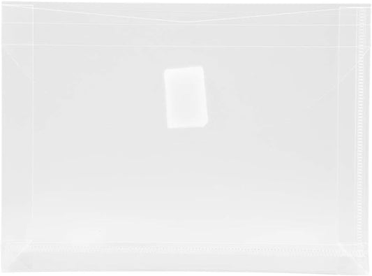 JAM PAPER Plastic Expansion Envelopes with Hook & Loop Closure - Index Size - 5 1/2 x 7 1/2 with 1 Inch Expansion - Clear - 12/Pack