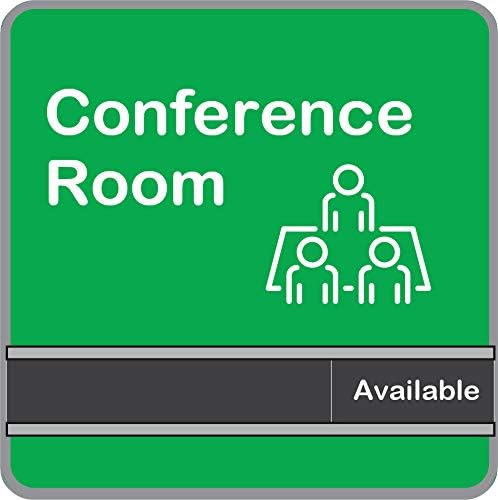 NapTags Conference Room Slider Signs (Bright Green - Silver Frame, 8" x 8")