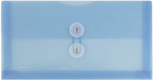 JAM PAPER Plastic Envelopes with Button & String Tie Closure - #10 Business Booklet - 5 1/4 x 10 - Blue - 12/Pack