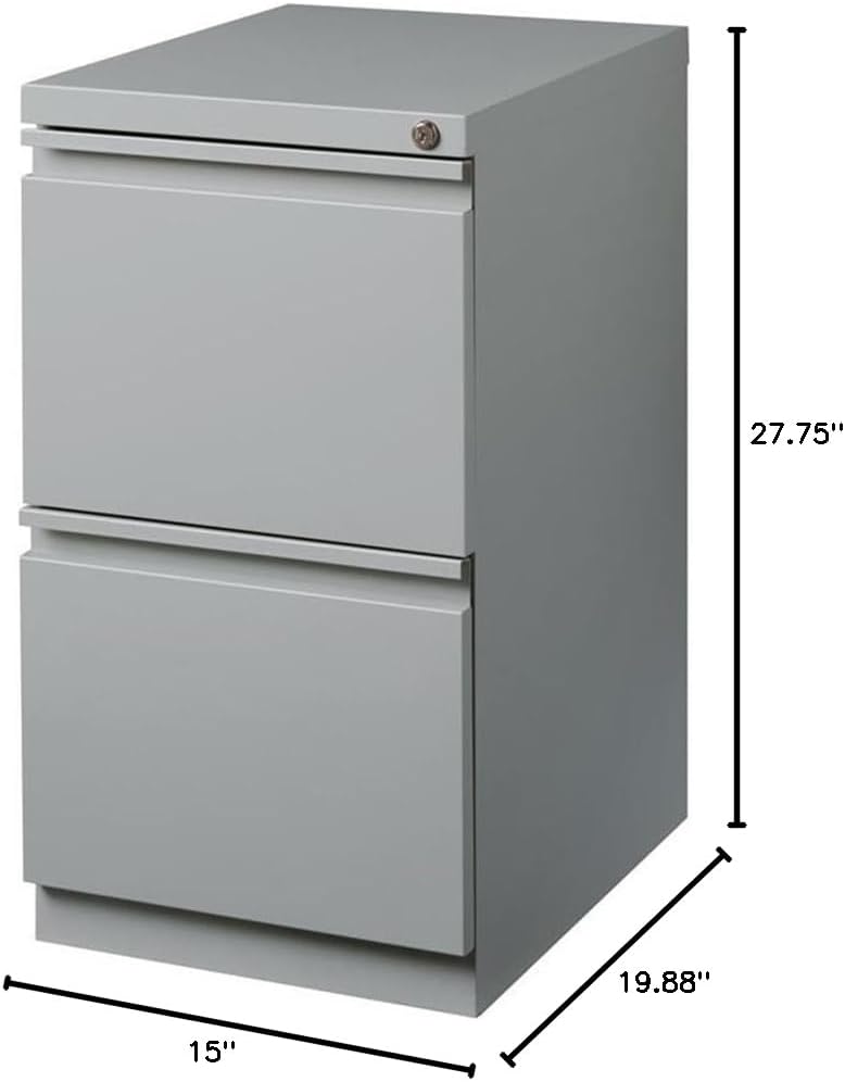 BOWERY HILL 20" D Mobile Pedestal 2-Drawer File/File - Full Width Pull in Silver