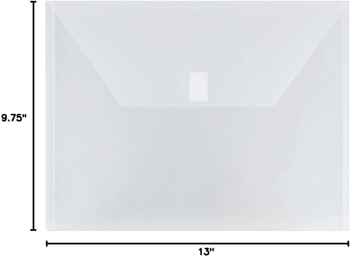 JAM PAPER Plastic Envelopes with Hook & Loop Closure - Letter Booklet - 9 3/4 x 13 - Clear - 12/Pack