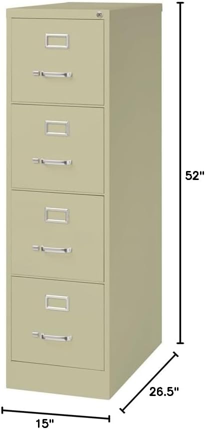 Pemberly Row 4 Drawers 52" Vertical Beige Metal Filing Cabinet Lockable Pre-Assembled Stationary Letter Size for Home, Office