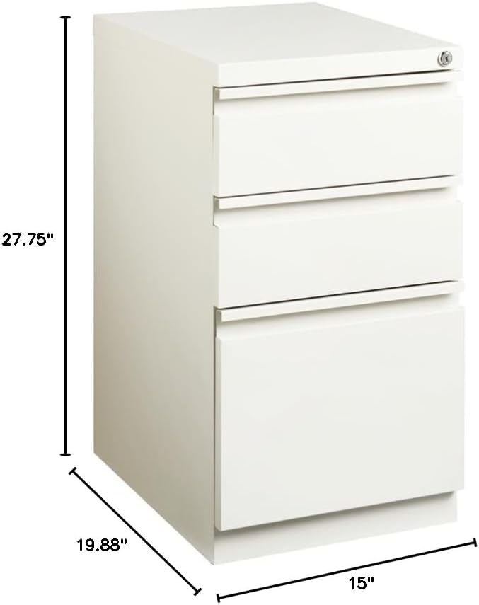 Scranton & Co 20" 3-Drawer Modern Metal Mobile Pedestal File Cabinet in White