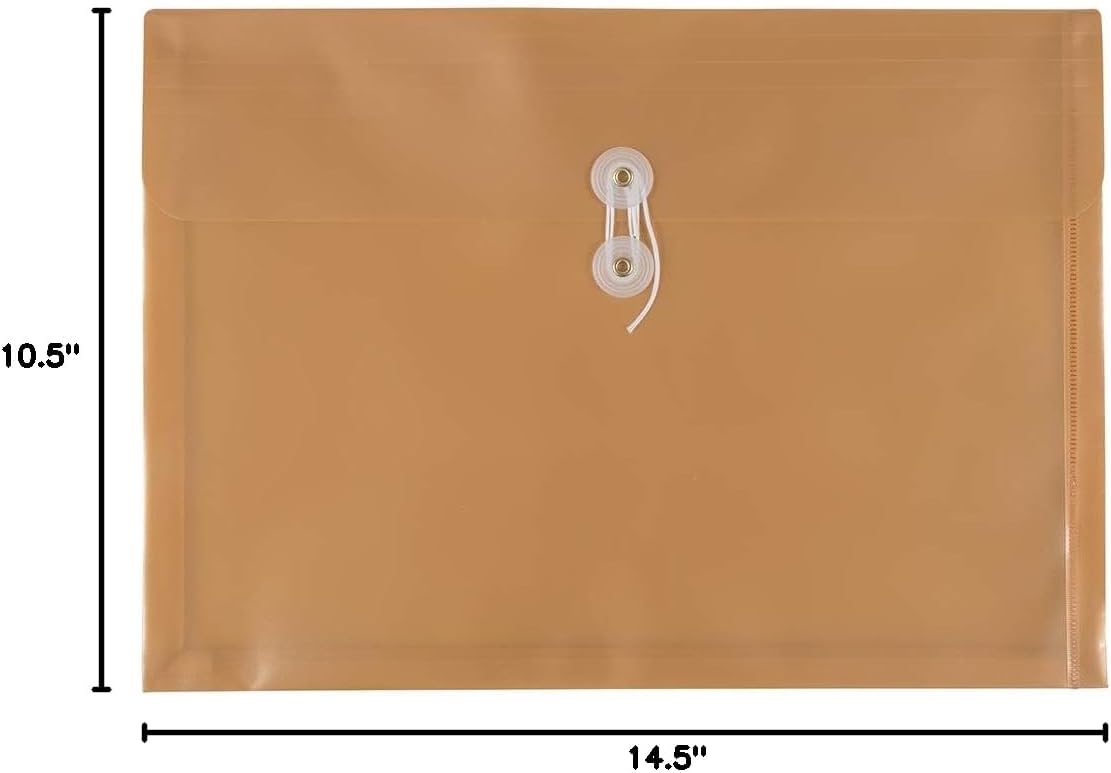 JAM PAPER Plastic Envelopes with Button & String Tie Closure - Legal Booklet - 9 3/4 x 14 1/2 - Gold - 12/Pack