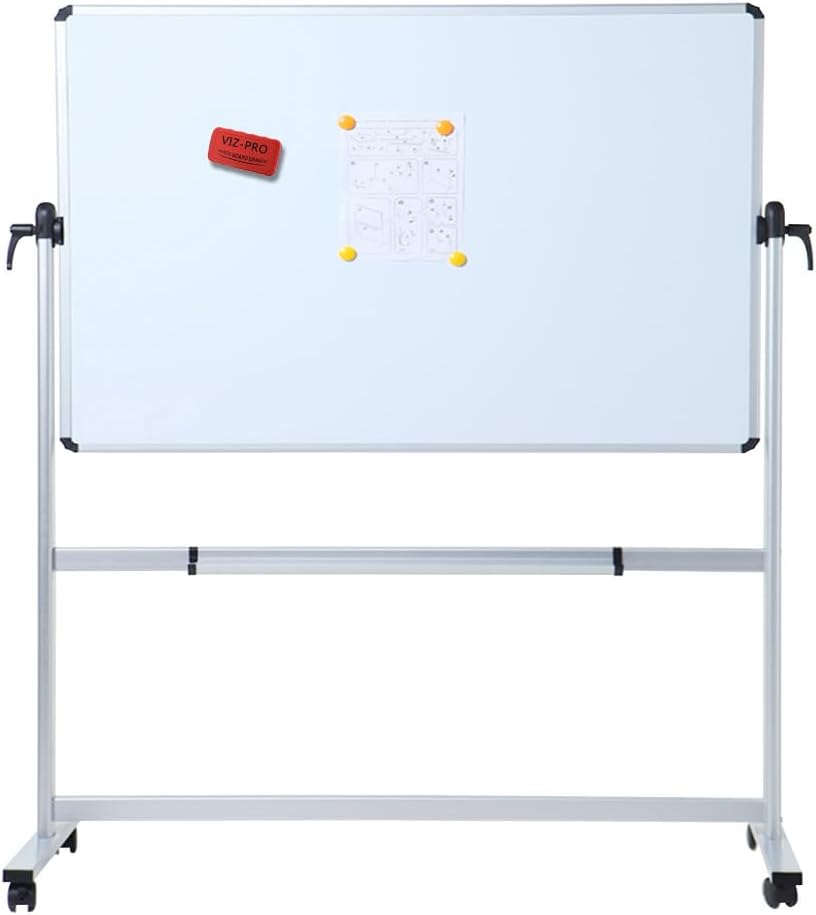 VIZ-PRO Double-Sided Magnetic Mobile Whiteboard, 60 x 48 Inches, Rolling Dry Erase Board Easel Stand on Wheels with Aluminium Frame for School Office Home 5' x 4'