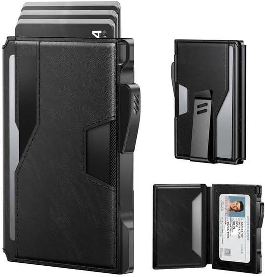 typecase Smart Wallet for Men: Metal Rfid Blocking Card Case, Ultra-Slim Bifold Wallet, Magnetic Card Holder, 9-13 Cards Capacitiy, Smart Pop up Wallet for Men with Money Clip - Black