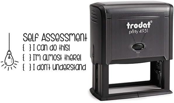 Custom Self-Inking Stamps | 49 Designs | Fun Phrases | Grading Made Easy | Classroom, Library Book Stamps (Self Assessment, Xtra Large)
