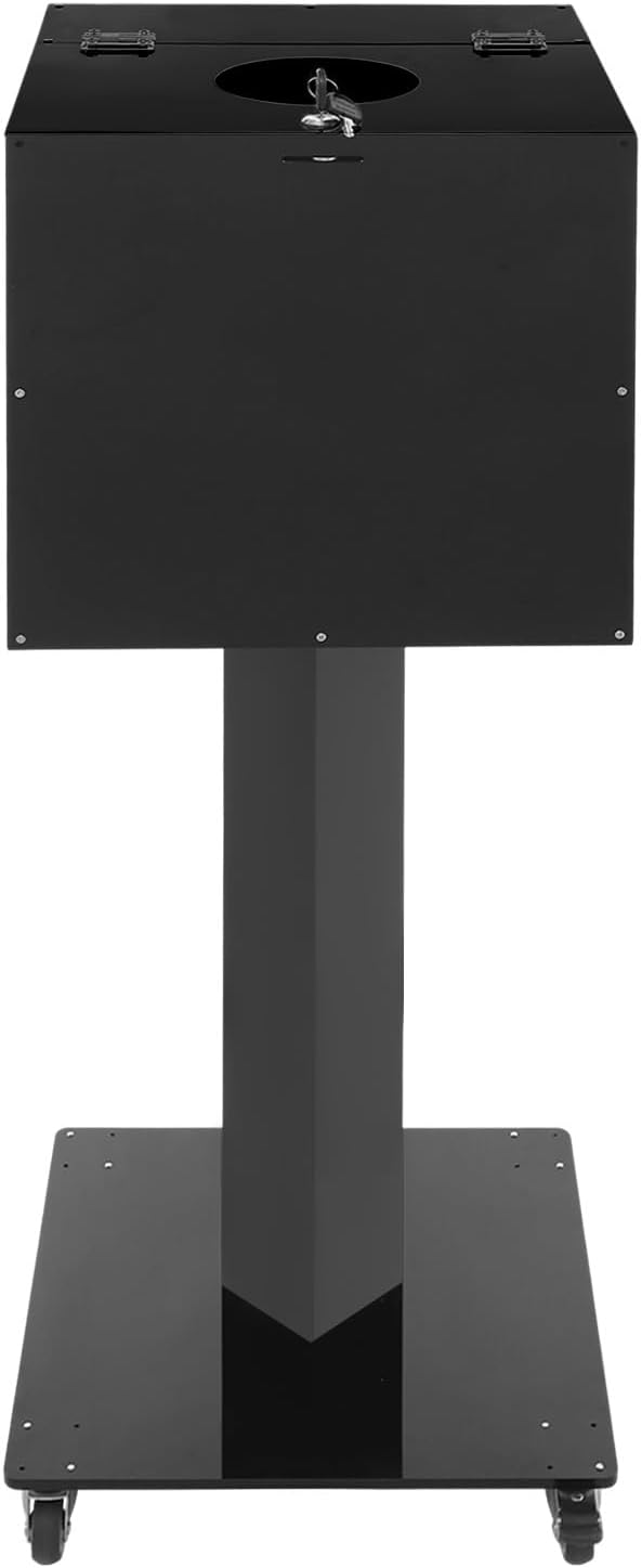 Suggestion Box with Stand, Floor Standing Offering Box with Wheels, Acrylic Locking Ballot Collection Safe Box for Voting Contest Charity Donation Church Election (Black (Round Opening))