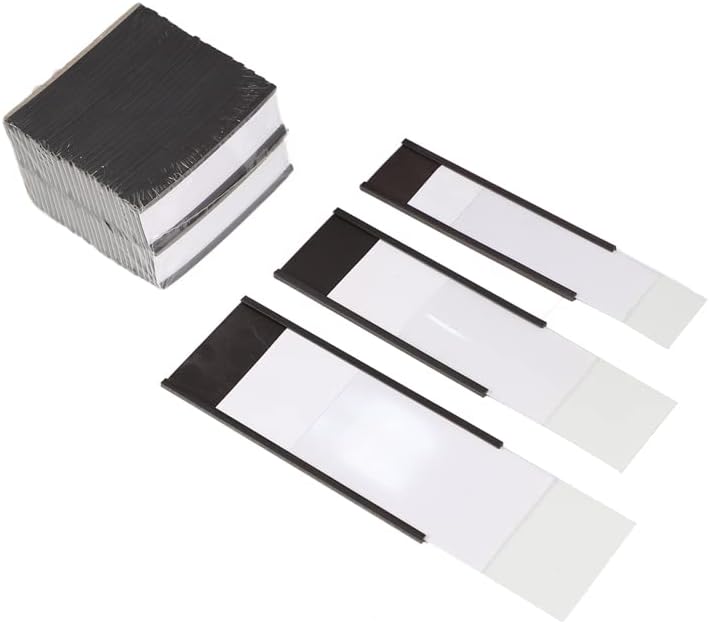 C Channel Magentic Label Holders 0.5x3 Inch with Paper Inserts and Clear Plastic Protectors,Magnetic Data Card Holders File Cabinet Labels,Pack of 50