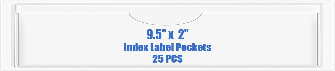 Origin-Joy 25 PCS Self-Adhesive Index Label Pockets, Clear Plastic Peel & Stick Card Holders with Top Open for Loading (9.5 x 2 inch)