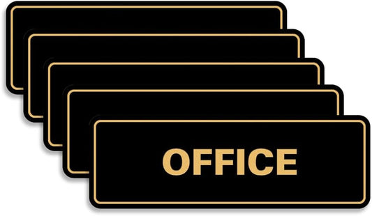 Signs ByLITA Standard Office Sign - Professional Business Signage - Easy to Install (Black Gold) - Large 5 Pack