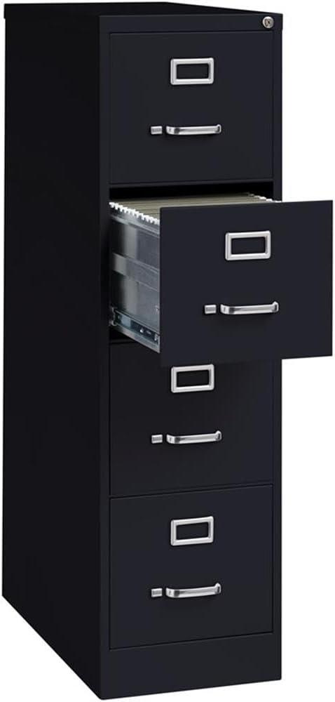 Pemberly Row 4 Drawer 26.5" Deep Letter File Cabinet in Black, Fully Assembled