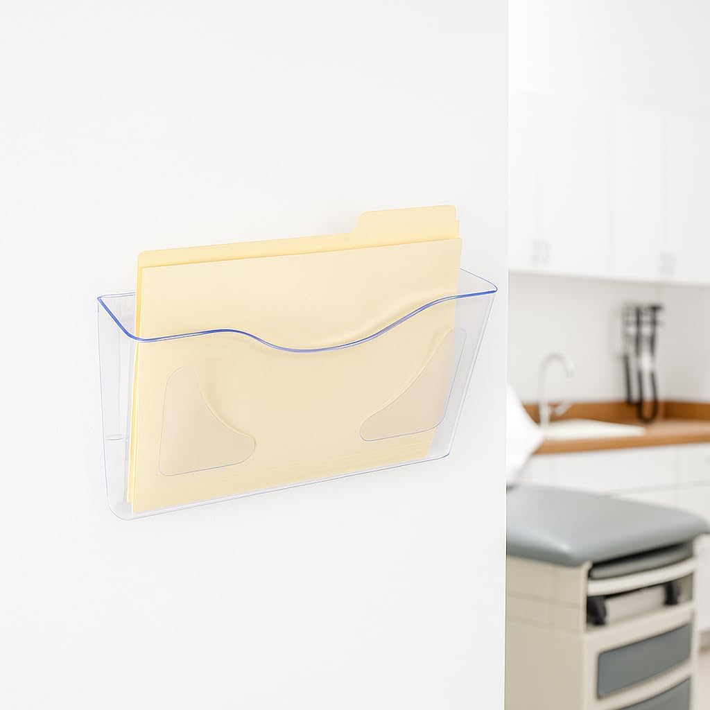 Azar Displays 250080-CLR-2PK Single Pocket Wall Mount File Holder, Clear Acrylic Vertical File Organizer for Office, Home, and School, Clear (2-Pack)