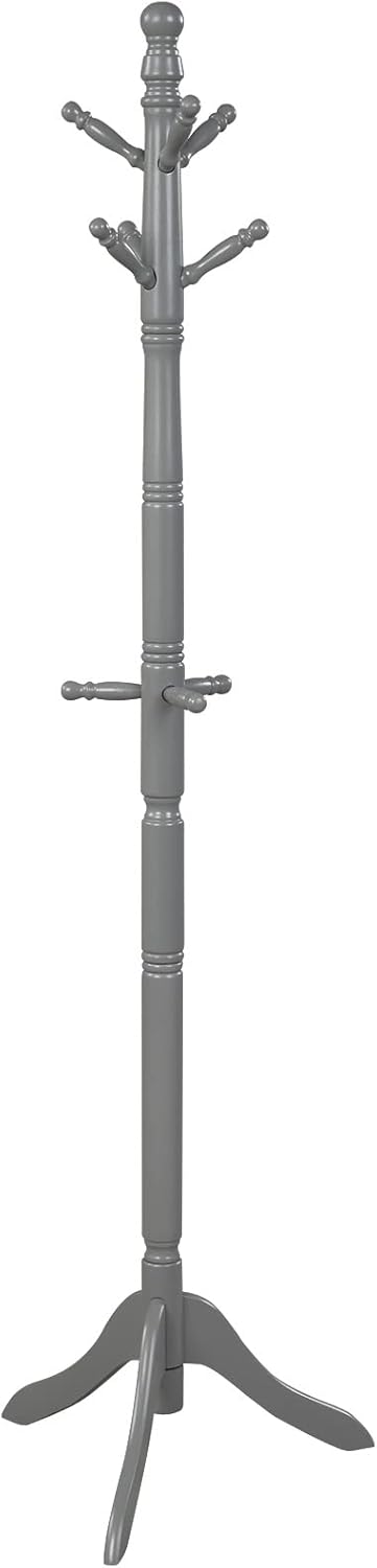 Tangkula Wood Coat Rack Freestanding, Entryway Height Adjustable Coat Stand with 9 Hooks & Stable Tri-Legged Base, Rubber Wood Coat Tree Hall Tree Coat Hanger for Home Office Hall Entryway (Grey)