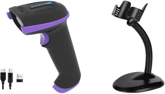 Tera Wireless Versatile 2-in-1 Barcode Scanner with Battery Level Indicator & Universal Stand for Hands Free Scanning, Purple, 1 Pack