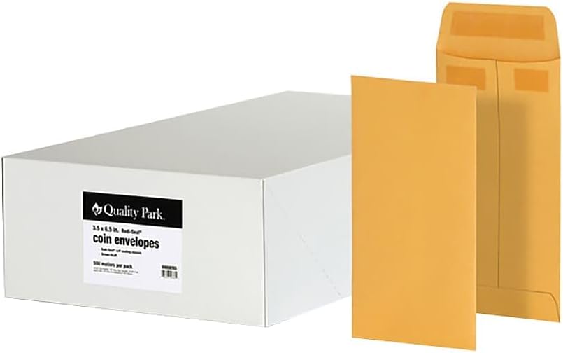 Quality Park #7 Coin and Small Parts Envelopes, Self Seal, for Home, Office, Garden, 24 lb Brown Kraft, 3-1/2 x 6-1/2 Inches, 500/Box (QUA50765)