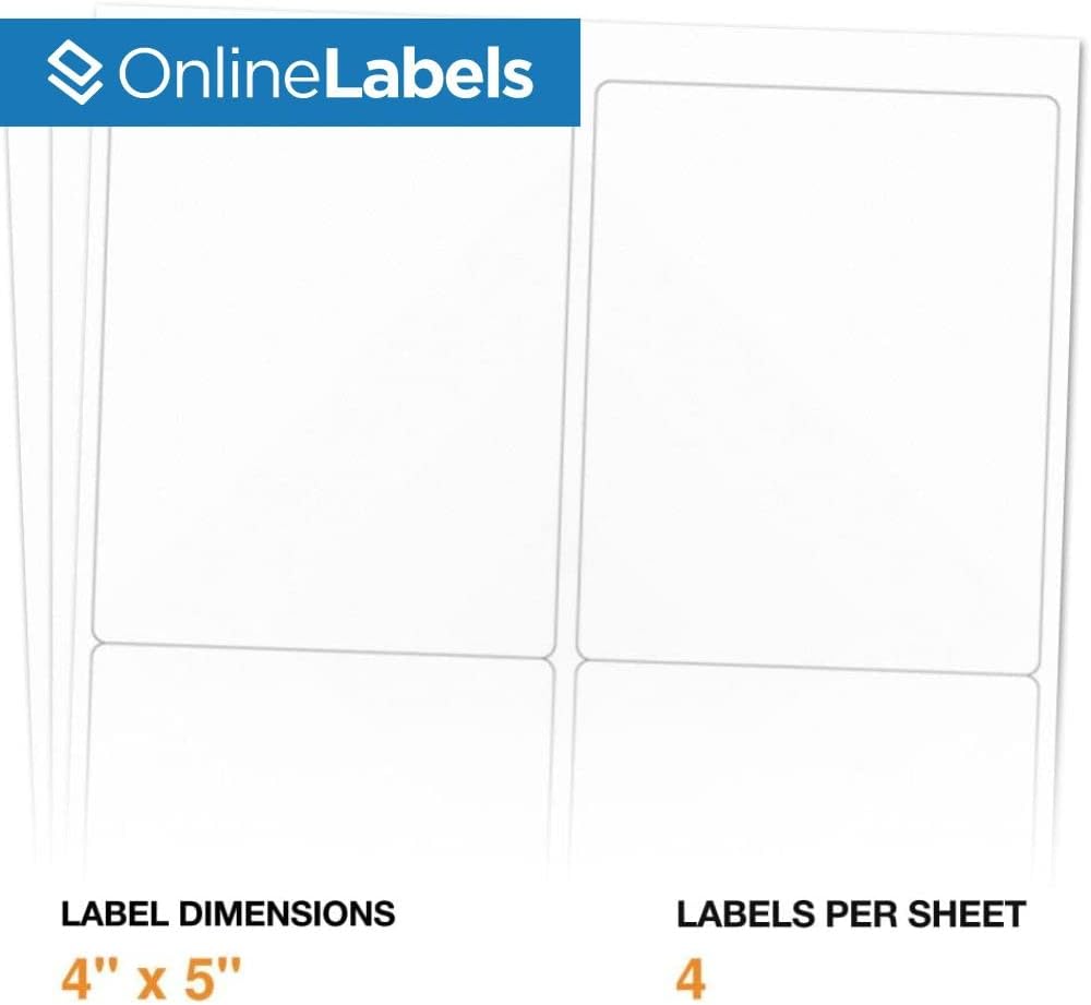 4 x 5 Rectangle Mailing Labels - Permanent, White Matte - Shipping, Wine, Product - Pack of 4,000-1,000 Sheets - Inkjet/Laser Printers - Online Labels