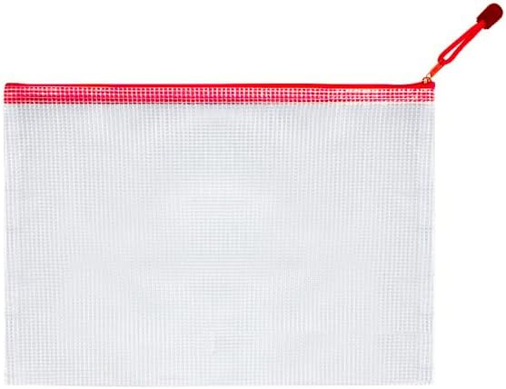 Mesh Zipper Pouch Bag,A3 Zipper Bag for Organizing Storage, Waterproof Zipper Pouch, 17" x 12"/44cm x 32cm, File Bag for School and Office Supplies (Red)