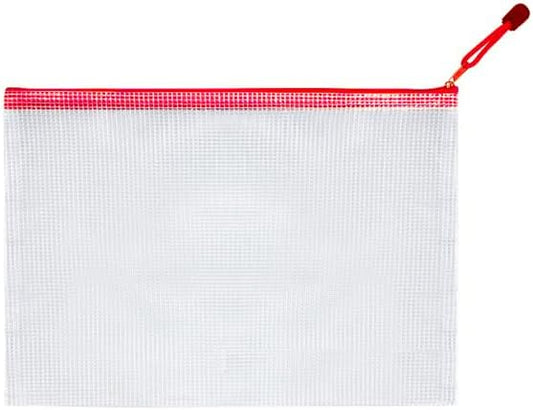 Mesh Zipper Pouch Bag,A3 Zipper Bag for Organizing Storage, Waterproof Zipper Pouch, 17" x 12"/44cm x 32cm, File Bag for School and Office Supplies (Red)