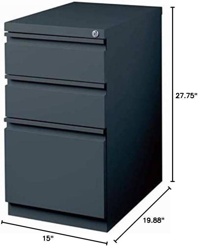 BOWERY HILL 3-Drawer Modern Metal Mobile Pedestal File Cabinet in Charcoal