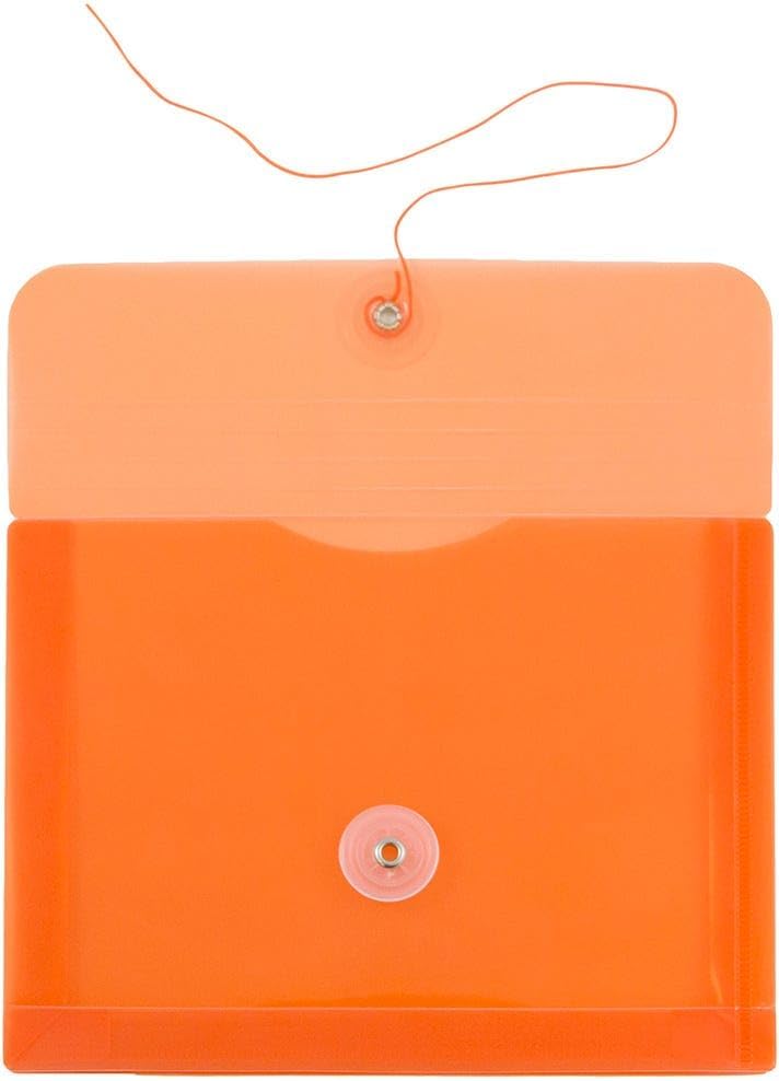JAM PAPER Plastic Envelopes with Button & String Tie Closure - Index Size - 5 1/2 x 7 1/2 - Orange - 3/Pack