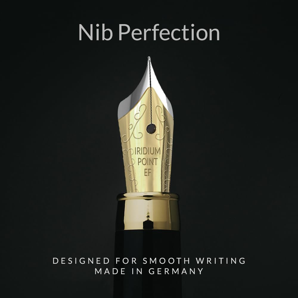 Wordsworth & Black Fountain Pen Set, Luxury Bamboo Wood - Extra Fine Nib, Gift Case; Includes 6 Ink Cartridges, Ink Refill Converter -Journaling, Calligraphy; Drawing, Smooth Writing [Cherry Wood]