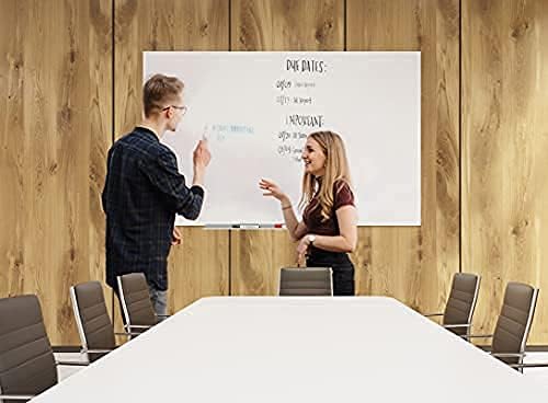 J&J worldwide Glass Whiteboard, Magnetic Brilliance White Glass Dry Erase Board 4' x 3' Imperforated, Frameless, Includes Markers, Magnets, Aluminum Marker Tray, Eraser for Wall, Office, Home