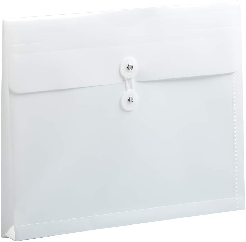 JAM PAPER Plastic Envelopes with Button & String Tie Closure - Letter Booklet - 9 3/4 x 13 - White - 12/Pack