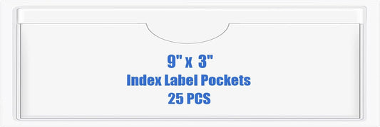 Origin-Joy 25 PCS Self-Adhesive Index Label Pockets, Clear Plastic Peel & Stick Card Holders with Top Open for Loading (9 x 3 inch)