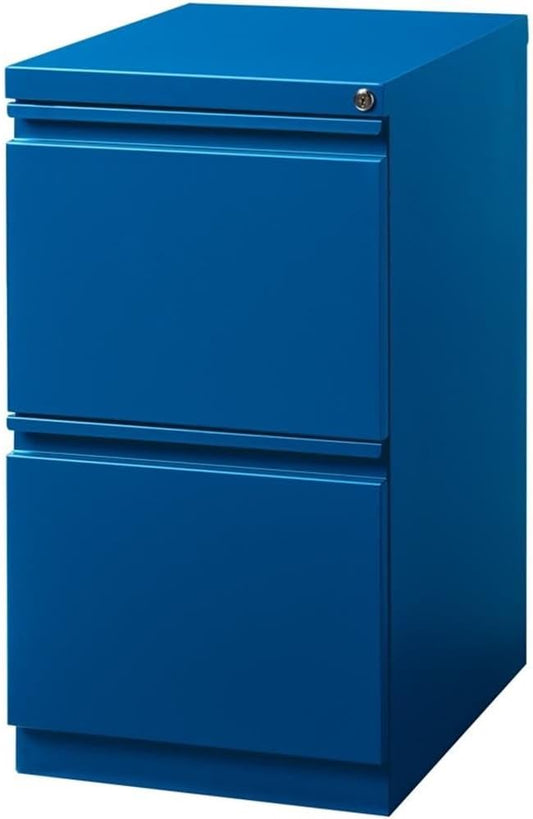 BOWERY HILL 20" D Metal Mobile Pedestal 2-Drawer File/File. Full Width Pull. Blue