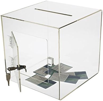 Source One Premium Acrylic Cube Donation Box with Deluxe Rear Open Door and Cam Lock Suggestion Box (6 Inch, Clear)