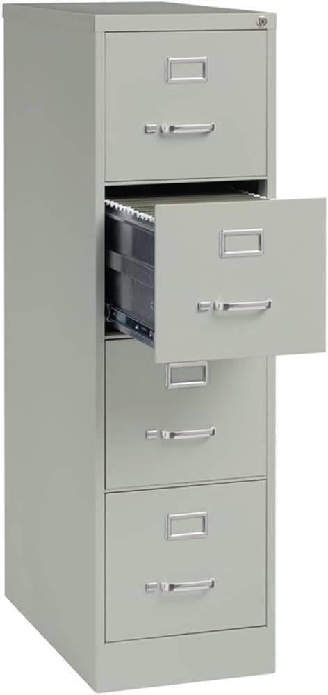 Pemberly Row 4 Drawers 52" Vertical Light Gray Metal Filing Cabinet Lockable Pre-Assembled Stationary Letter Size for Home, Office