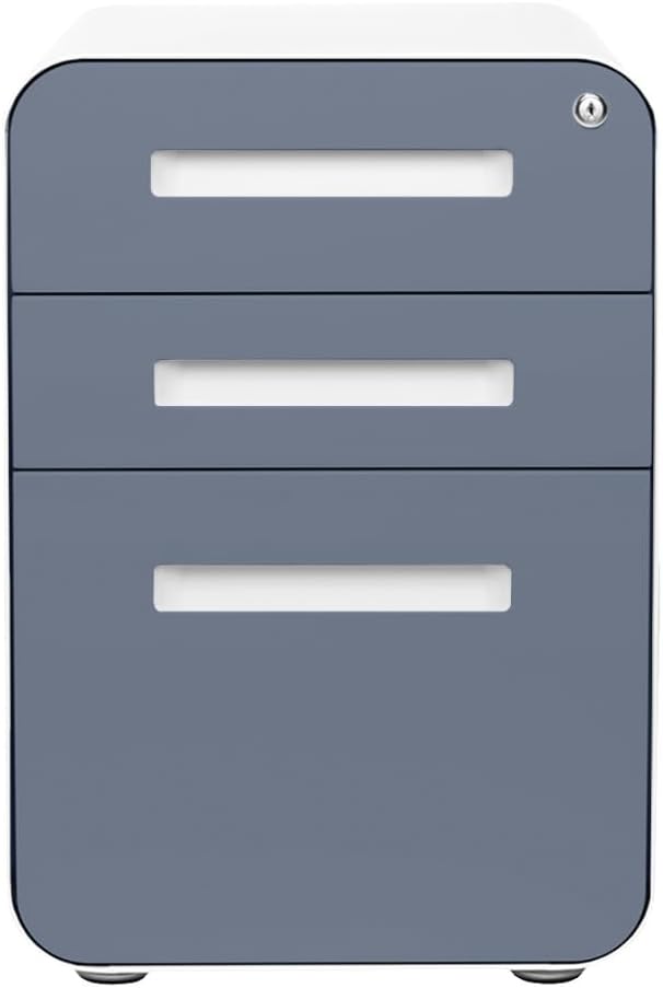 Laura Davidson Furniture Stockpile 3 Drawer File Cabinet with Lock - Under Office Desk Metal Filing Cabinet, Legal/Letter File Folders, Wheels and Stationary Feet, Pre-Assembled, Coastal Blue