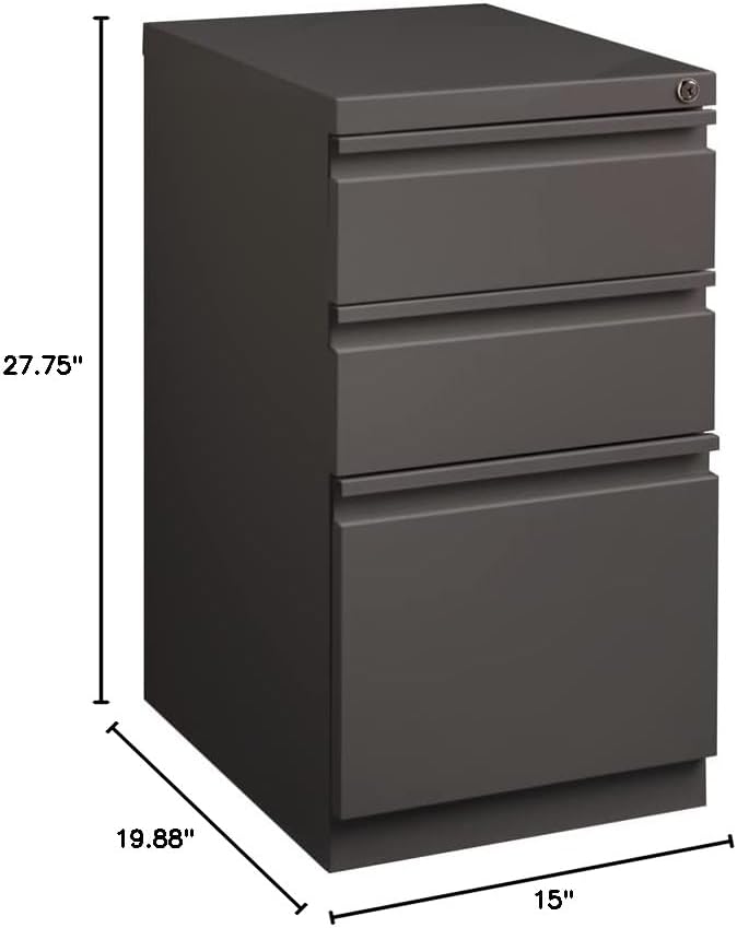 BOWERY HILL 20" 3-Drawer Modern Metal Mobile Pedestal File Cabinet in Espresso