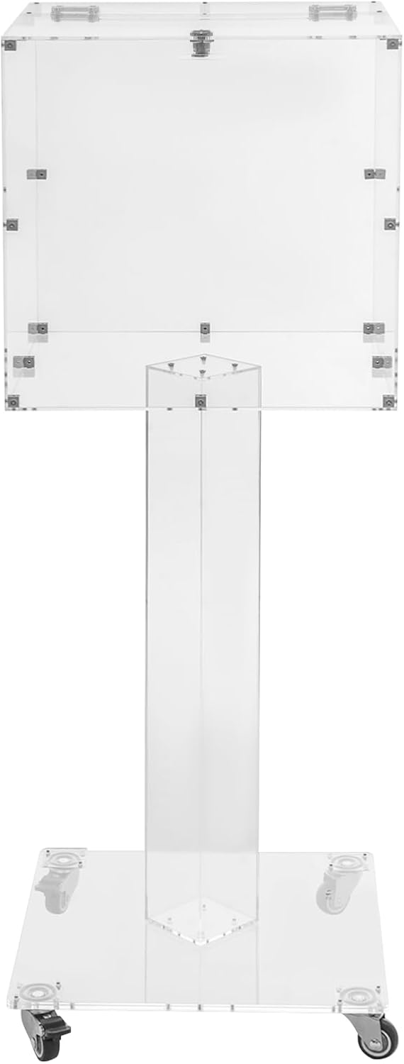 Suggestion Box with Stand, Floor Standing Offering Box with Wheels, Acrylic Locking Ballot Collection Safe Box for Voting Contest Charity Donation Church Election (Transparent (Bar Opening))