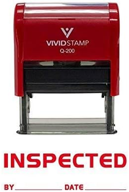 Inspected by Date Self Inking Rubber Stamp (Red Ink) - Medium