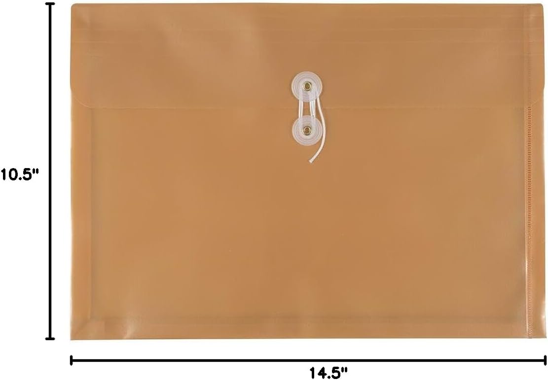 JAM PAPER Plastic Envelopes with Button & String Tie Closure - Legal Booklet - 9 3/4 x 14 1/2 - Gold - 3/Pack