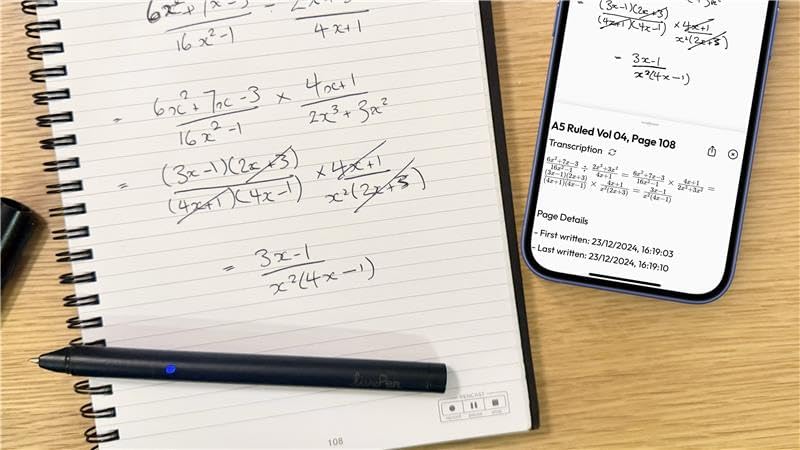 Livescribe LivePen Starter Set | Sync Real Ink and Paper Notes to Phone, Web, Tablet, Desktop, Laptop | Record Audio Synced to Notes | Includes Smart Pen and A5 Journal Notebooks (4-Pack) | APNX-70103