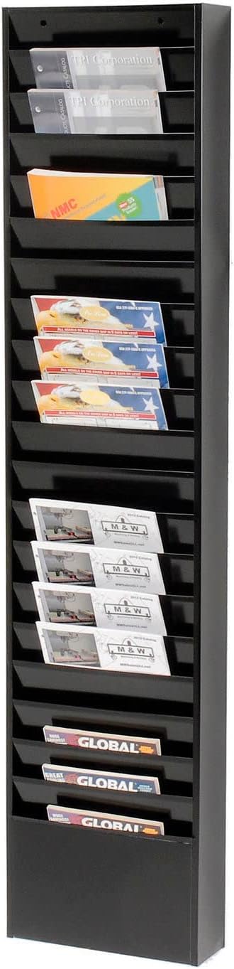 Global Industrial Steel Medical Chart Hanging Wall File Holder, 20 Pockets, Black, Wall Mounted Magazine and File Folder Holder, 12-1/2"W x 8-3/8"H Pockets