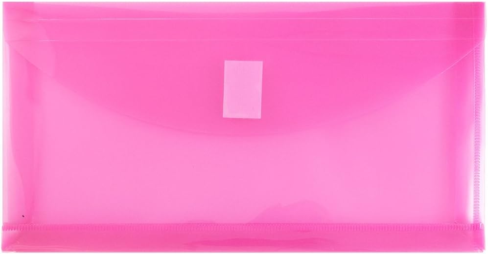 JAM PAPER Plastic Expansion Envelopes with Hook & Loop Closure - #10 Booklet Wallet - 5 1/4 x 10 with 1 Inch Expansion - Fuchsia Pink - 12/Pack