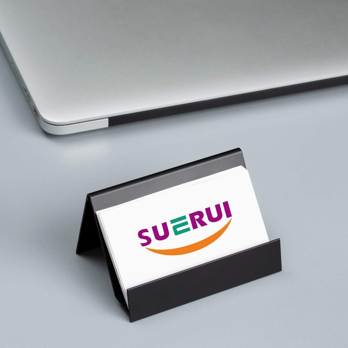 Business Card Holder Aluminum Business Card Display Stand Desktop Organizer, High-end New Series (Black) 2 Pack