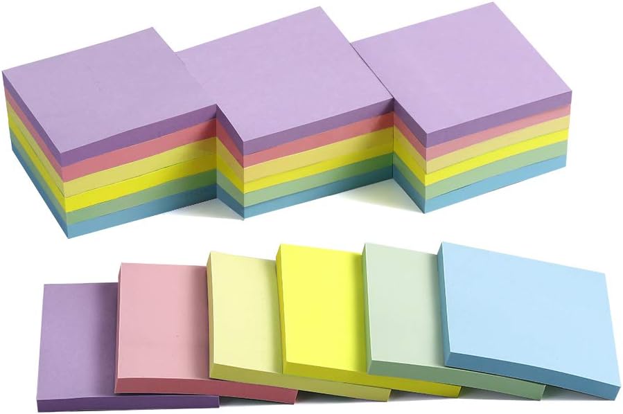 (24 Pack) Sticky Notes 3x3 in Pastel Stickies Super Sticking Power Memo Pads, Strong Adhesive, 74 Sheets/pad