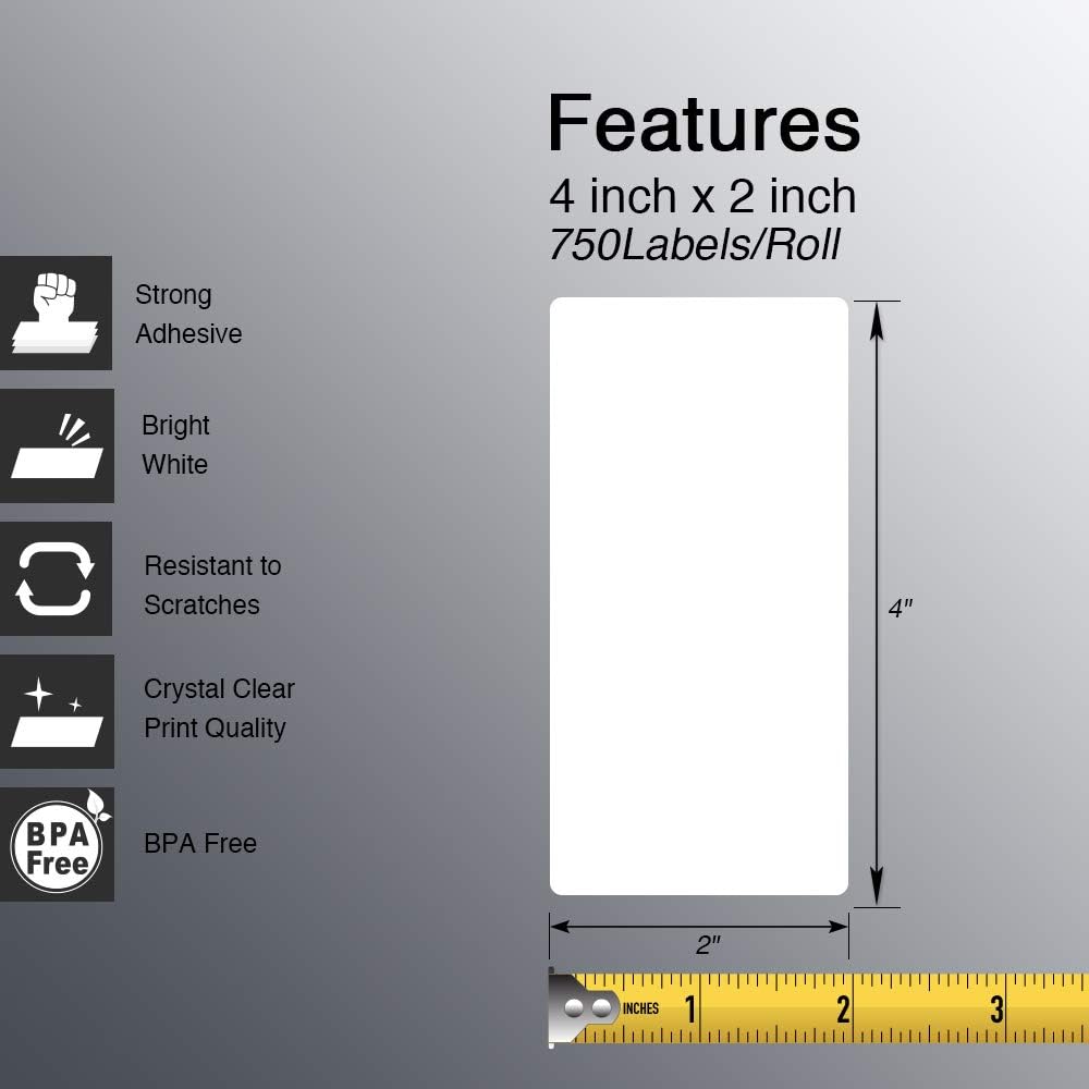 BETCKEY - 4" x 2" (102 mm x 51 mm) Barcode Shipping & Multipurpose Labels Compatible with Zebra & Rollo Label Printer,Premium Adhesive & Perforated [2 Rolls, 1500 Labels]