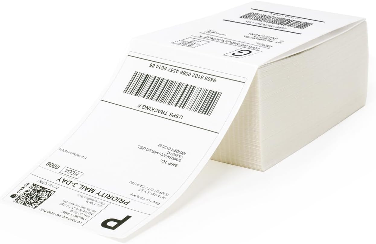 Buhbo 4" x 6" Direct Thermal Labels - Perforated BPA Free - Compatible with Zebra & Rollo Printer - Commercial Grade Shipping (500 Fanfold Labels)