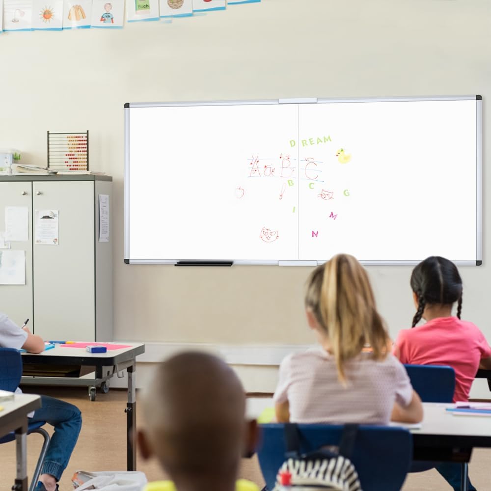 VIZ-PRO Magnetic Dry Erase Board, 96 X 48 Inches, Foldable Wall-Mounted Whiteboard with Silver Aluminum Frame & Marker Tray for School Office and Home 8' X 4'