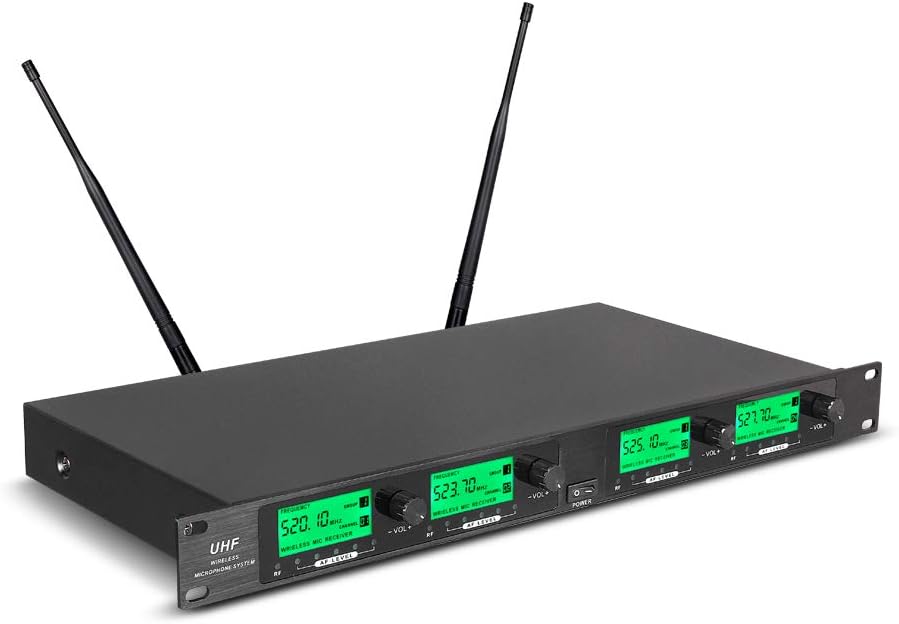 UHF Wireless Microphone System 4 Channel Microphones 4 Handheld Karaoke DJ Mic Karaoke System Whole Metal Mic Karaoke System for Church Speaking Conference Wedding Party Frequency A
