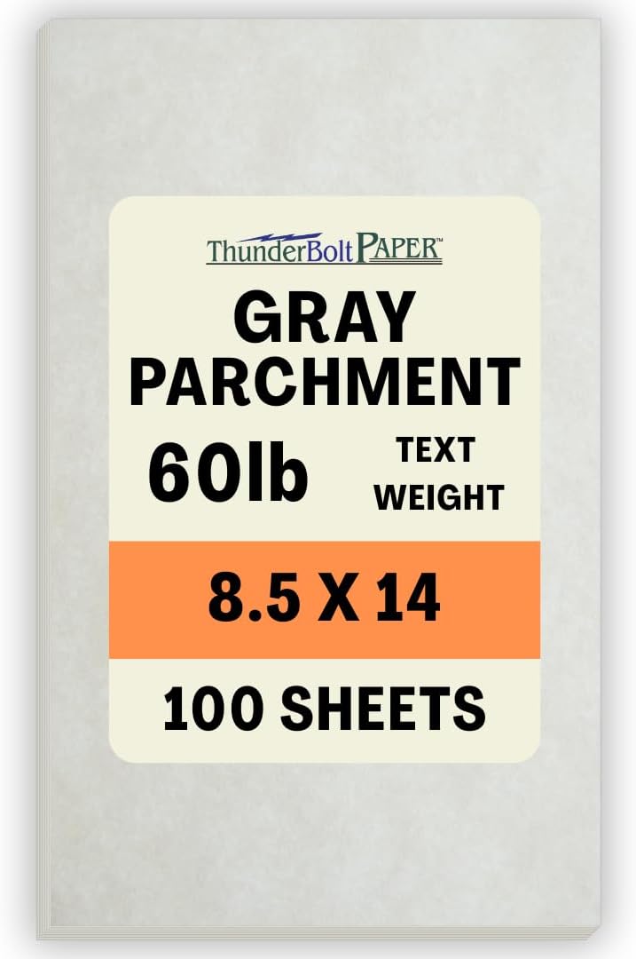 100 Light Gray Parchment 60# Text (=24# Bond) Paper Sheets - 8.5 X 14 inches Stationery Paper Colored Sheets Legal Size - 60 Pound is Not Card Weight - Vintage Colored Old Parchment Semblance