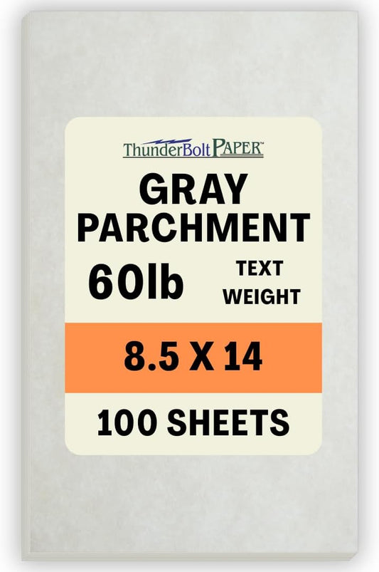 100 Light Gray Parchment 60# Text (=24# Bond) Paper Sheets - 8.5 X 14 inches Stationery Paper Colored Sheets Legal Size - 60 Pound is Not Card Weight - Vintage Colored Old Parchment Semblance